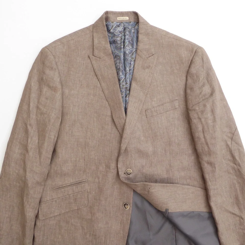 Joseph Abboud Mens Blazer Sport Coat Brown Linen 44R Slim Fit